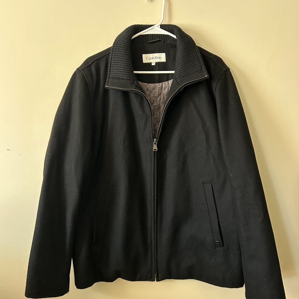 Calvin Klein Mens Black Single Breasted 3/4 Length Wool Coat (M)